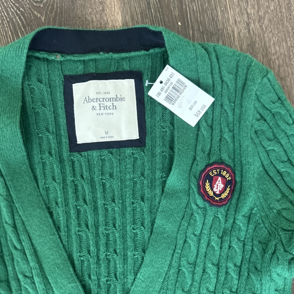 Abercrombie Fitch Sweater Women M Cardigan Cable Knit Rabbit Hair Preppy Y2K NEW - Picture 2 of 8